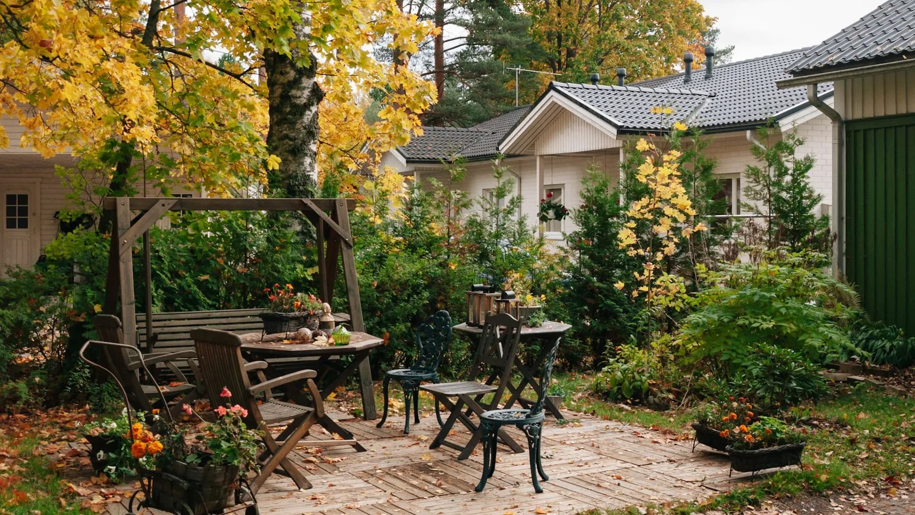 Paver patio with garden planting and outdoor seating